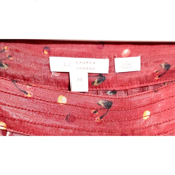 Lauren Conrad Top Sz M glazed sheen pink cherries boho - Picture 3 of 4